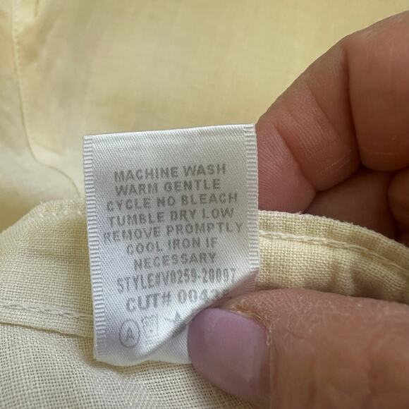 Vince Light Parchment Yellow Cream Sheer Linen Mid Rise Trousers sz L small flaw - Picture 7 of 7